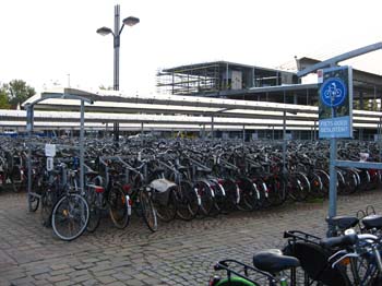 Bicycles parking at the Bruge Train Station